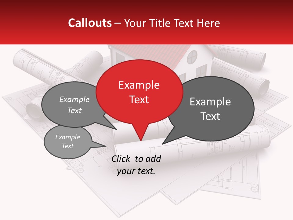A House On Top Of Blueprints With A Red Banner PowerPoint Template