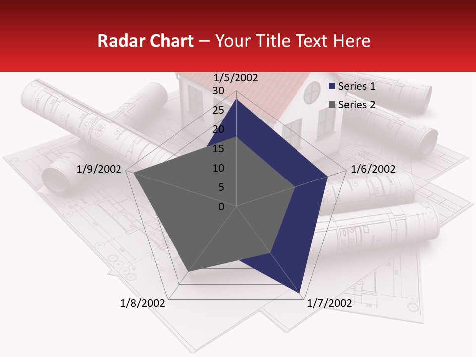 A House On Top Of Blueprints With A Red Banner PowerPoint Template