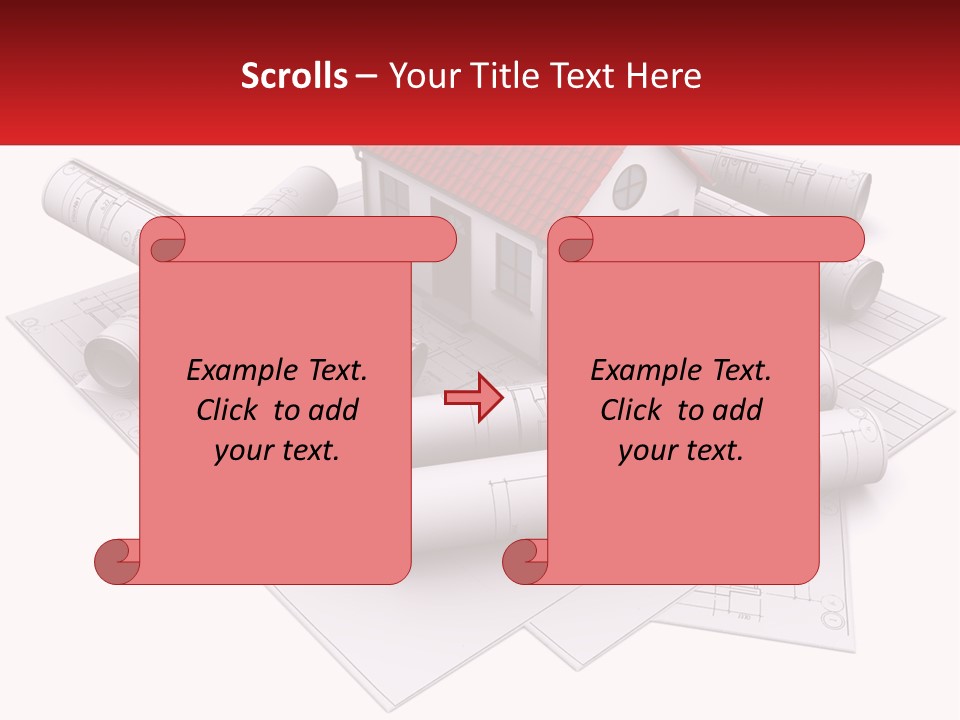 A House On Top Of Blueprints With A Red Banner PowerPoint Template