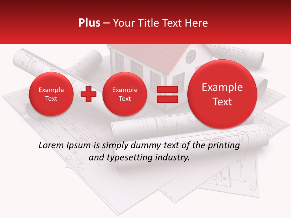 A House On Top Of Blueprints With A Red Banner PowerPoint Template