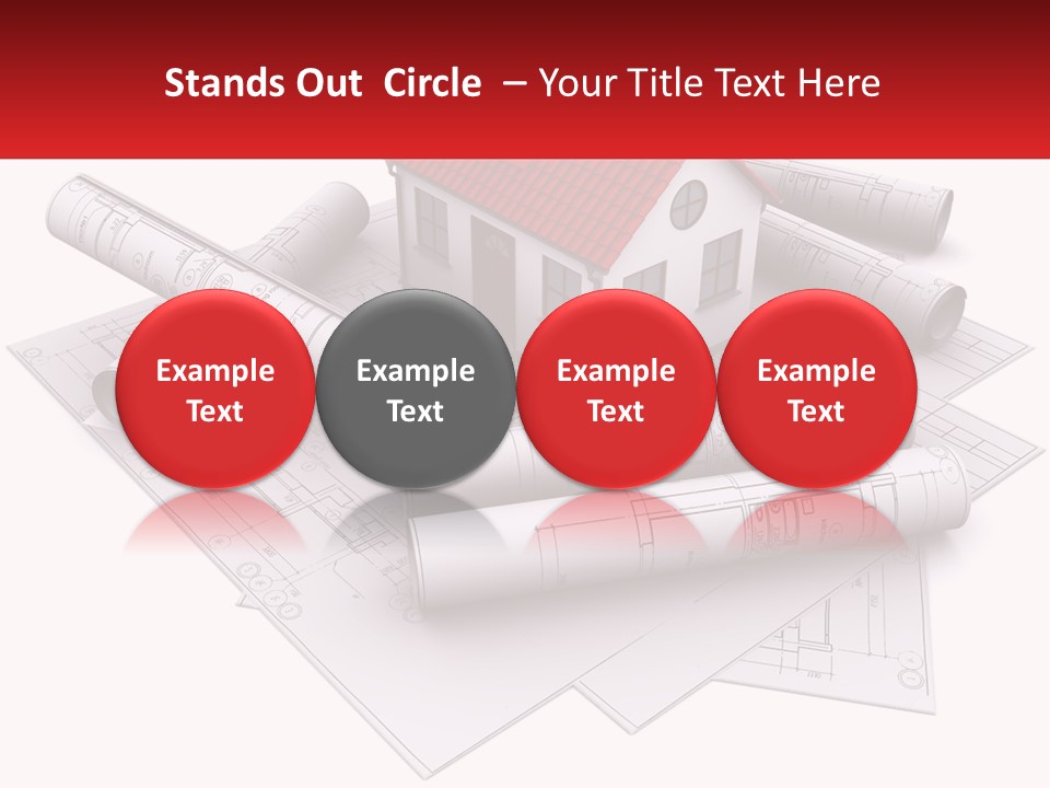 A House On Top Of Blueprints With A Red Banner PowerPoint Template