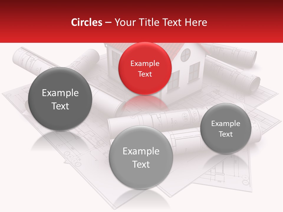 A House On Top Of Blueprints With A Red Banner PowerPoint Template