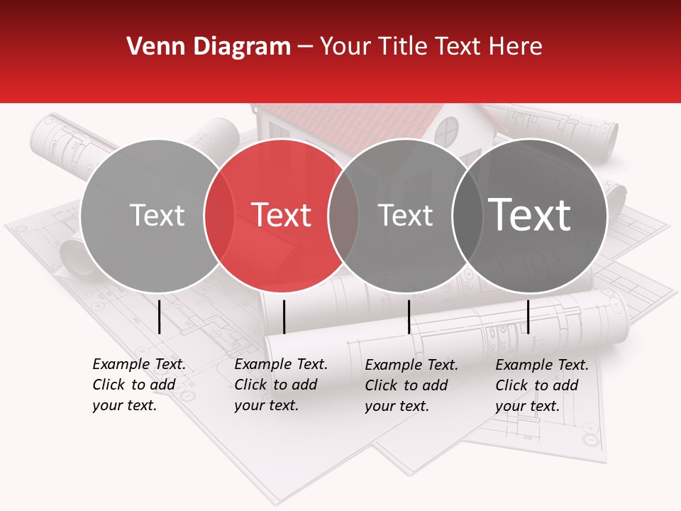 A House On Top Of Blueprints With A Red Banner PowerPoint Template