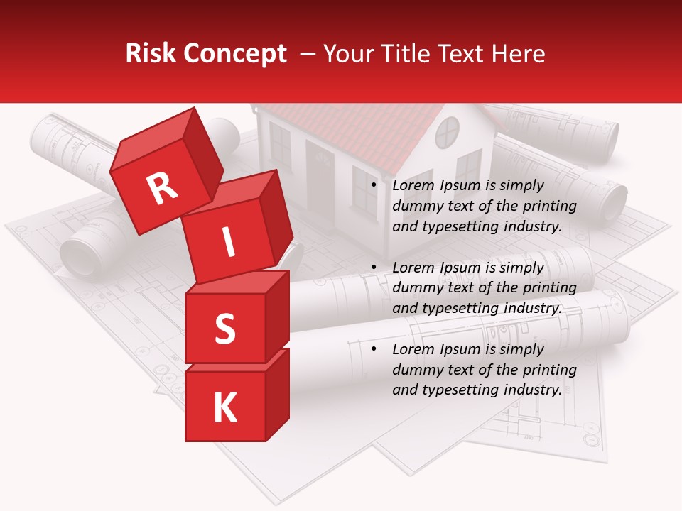 A House On Top Of Blueprints With A Red Banner PowerPoint Template