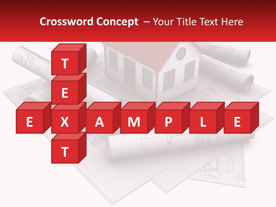 A House On Top Of Blueprints With A Red Banner PowerPoint Template