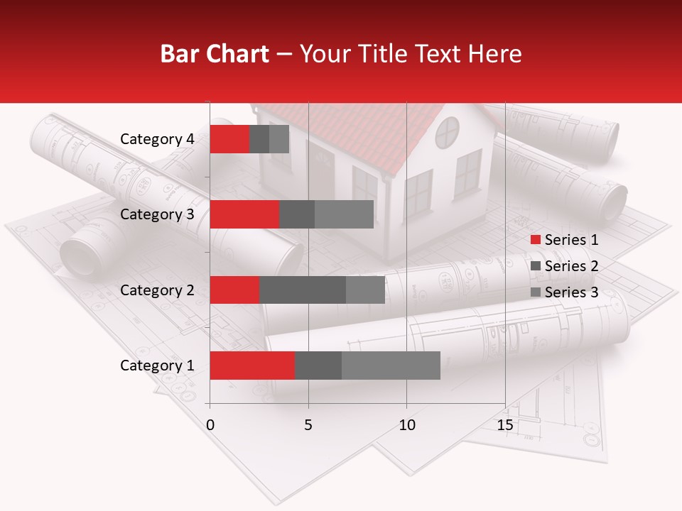 A House On Top Of Blueprints With A Red Banner PowerPoint Template