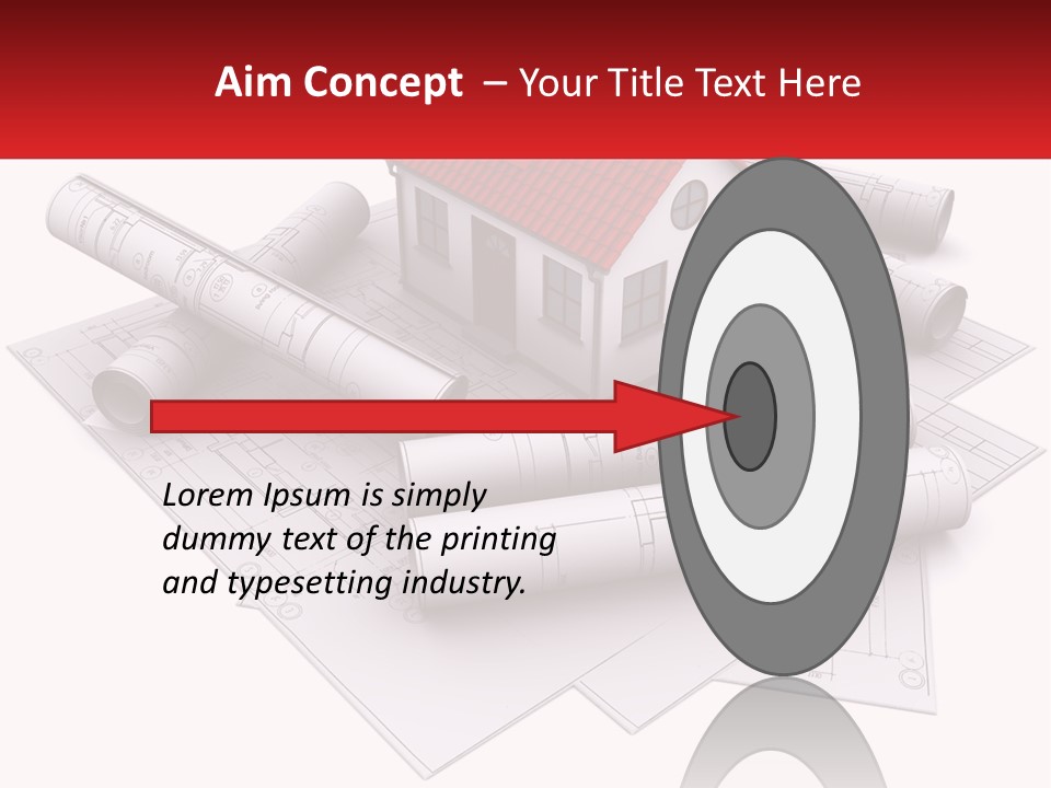 A House On Top Of Blueprints With A Red Banner PowerPoint Template