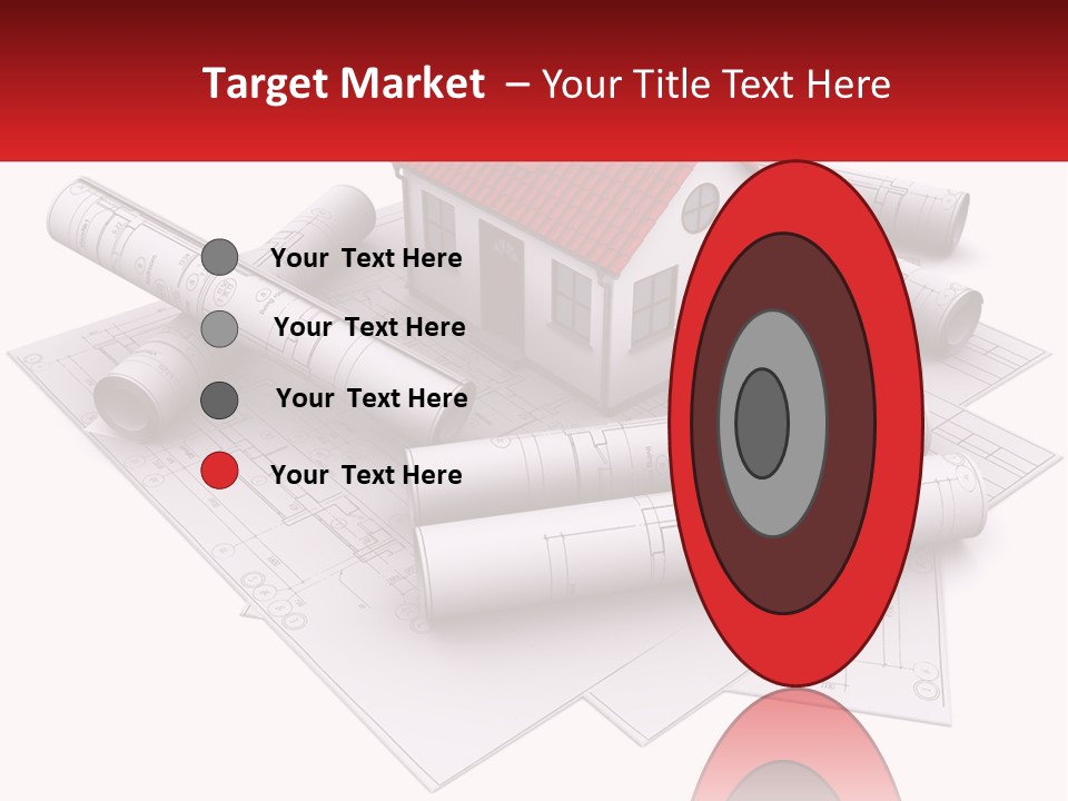 A House On Top Of Blueprints With A Red Banner PowerPoint Template