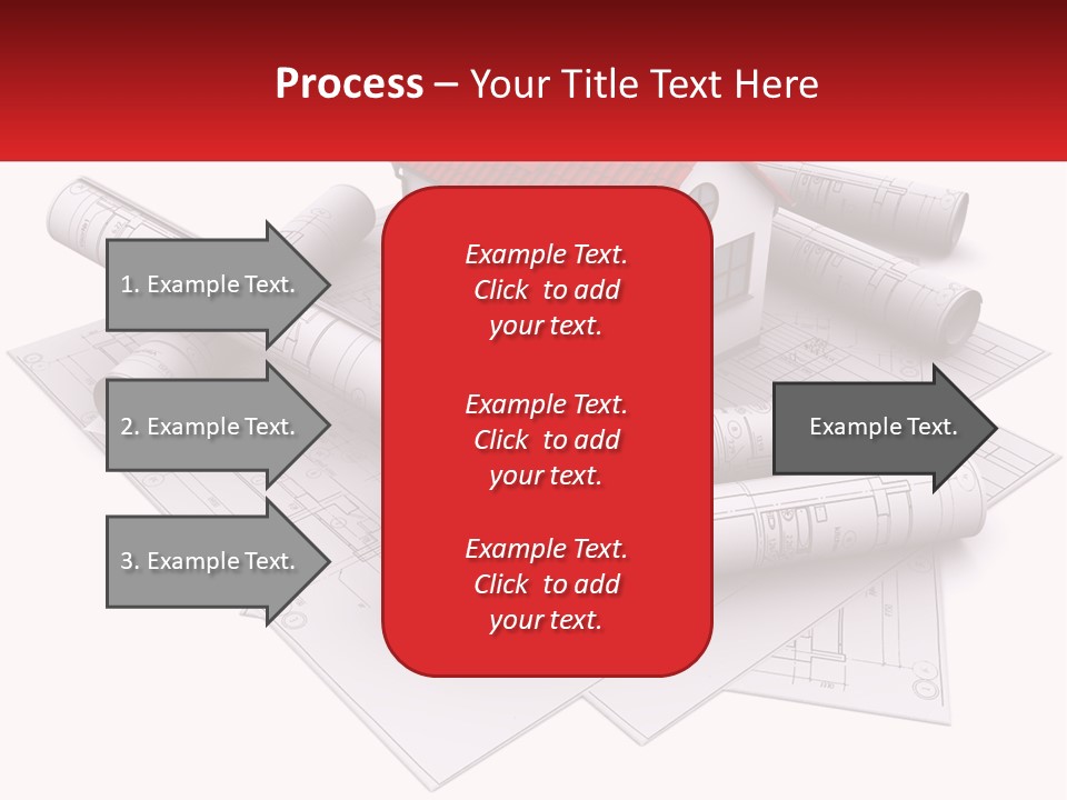 A House On Top Of Blueprints With A Red Banner PowerPoint Template