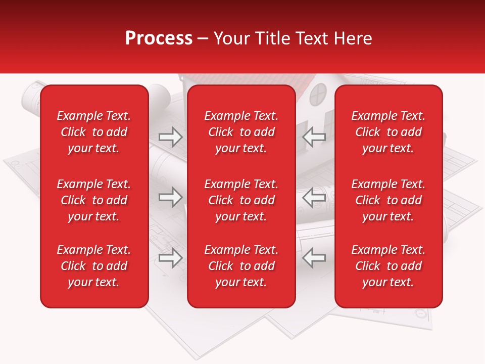 A House On Top Of Blueprints With A Red Banner PowerPoint Template