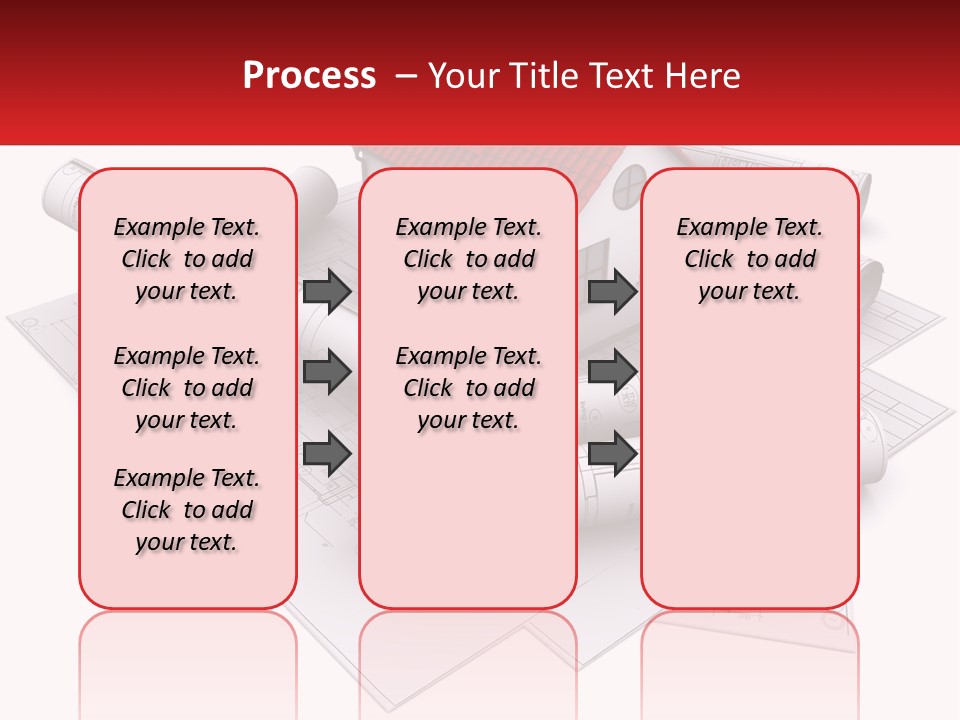 A House On Top Of Blueprints With A Red Banner PowerPoint Template