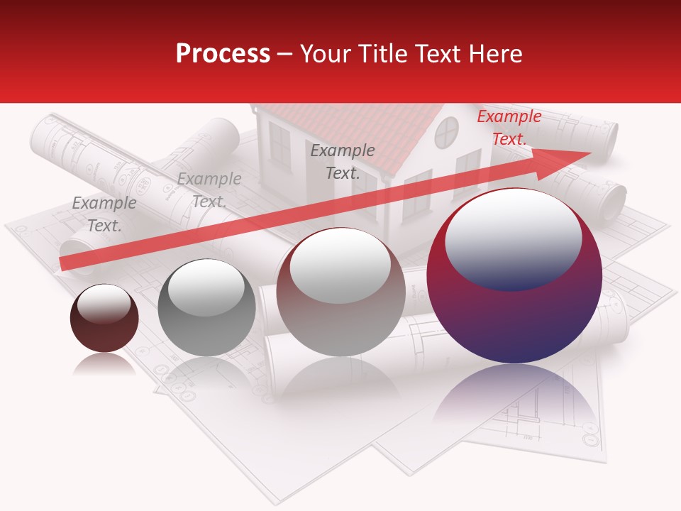A House On Top Of Blueprints With A Red Banner PowerPoint Template