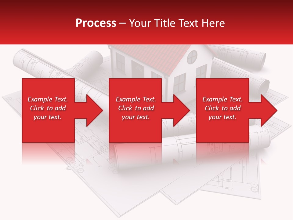 A House On Top Of Blueprints With A Red Banner PowerPoint Template