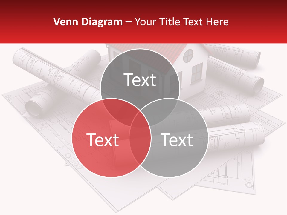 A House On Top Of Blueprints With A Red Banner PowerPoint Template