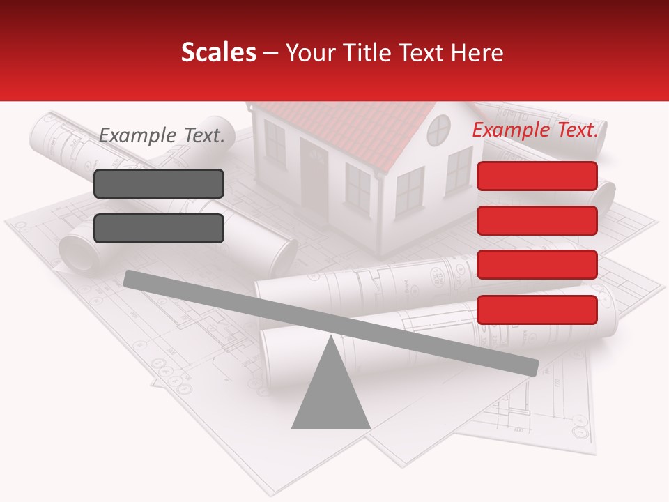 A House On Top Of Blueprints With A Red Banner PowerPoint Template