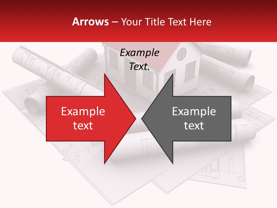 A House On Top Of Blueprints With A Red Banner PowerPoint Template