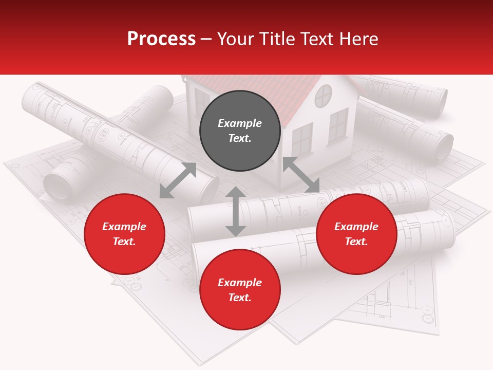 A House On Top Of Blueprints With A Red Banner PowerPoint Template