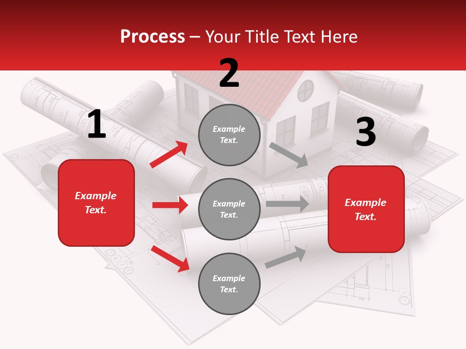 A House On Top Of Blueprints With A Red Banner PowerPoint Template