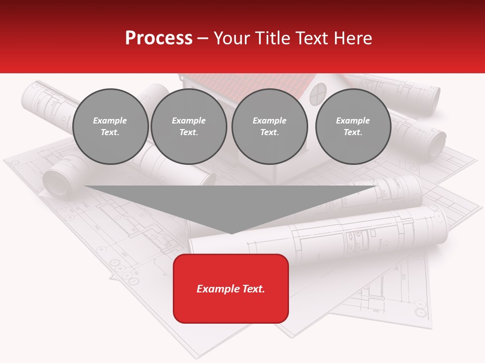 A House On Top Of Blueprints With A Red Banner PowerPoint Template