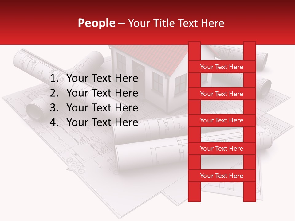 A House On Top Of Blueprints With A Red Banner PowerPoint Template