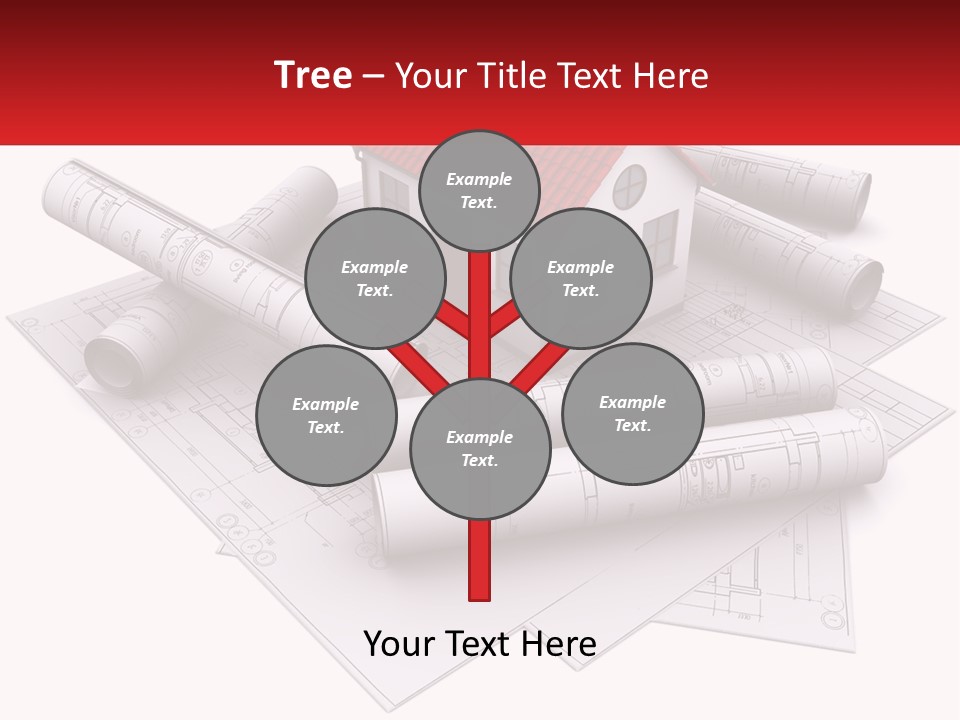 A House On Top Of Blueprints With A Red Banner PowerPoint Template