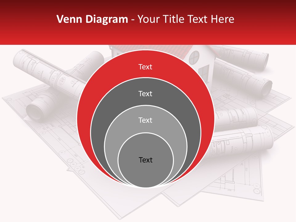 A House On Top Of Blueprints With A Red Banner PowerPoint Template