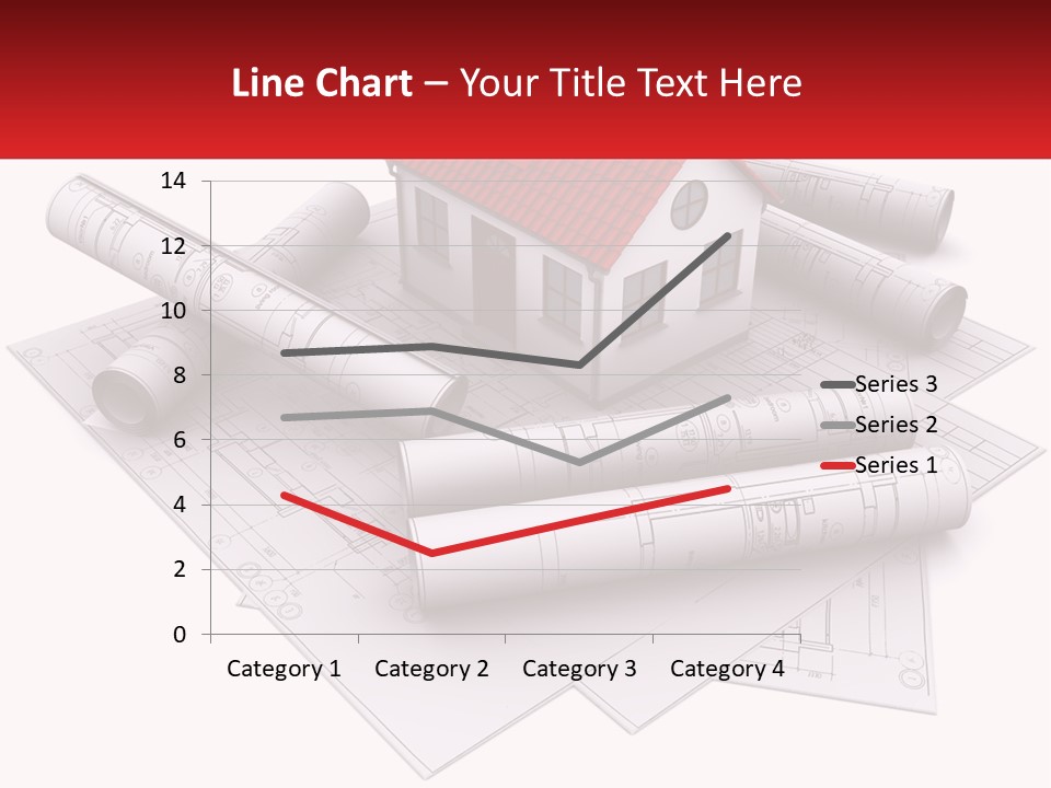 A House On Top Of Blueprints With A Red Banner PowerPoint Template