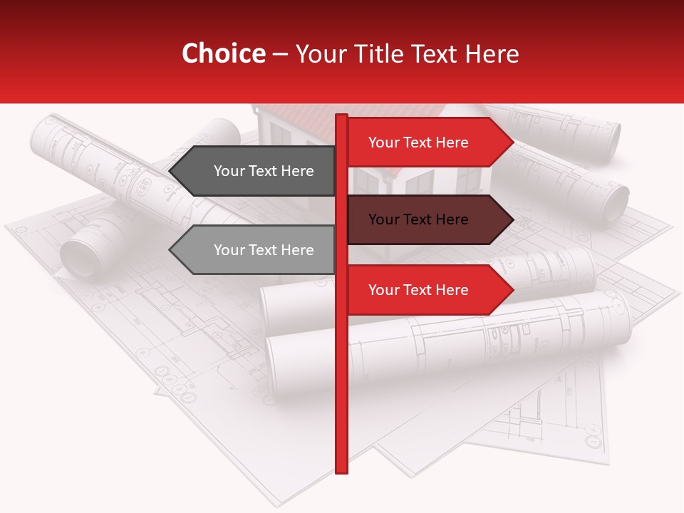 A House On Top Of Blueprints With A Red Banner PowerPoint Template