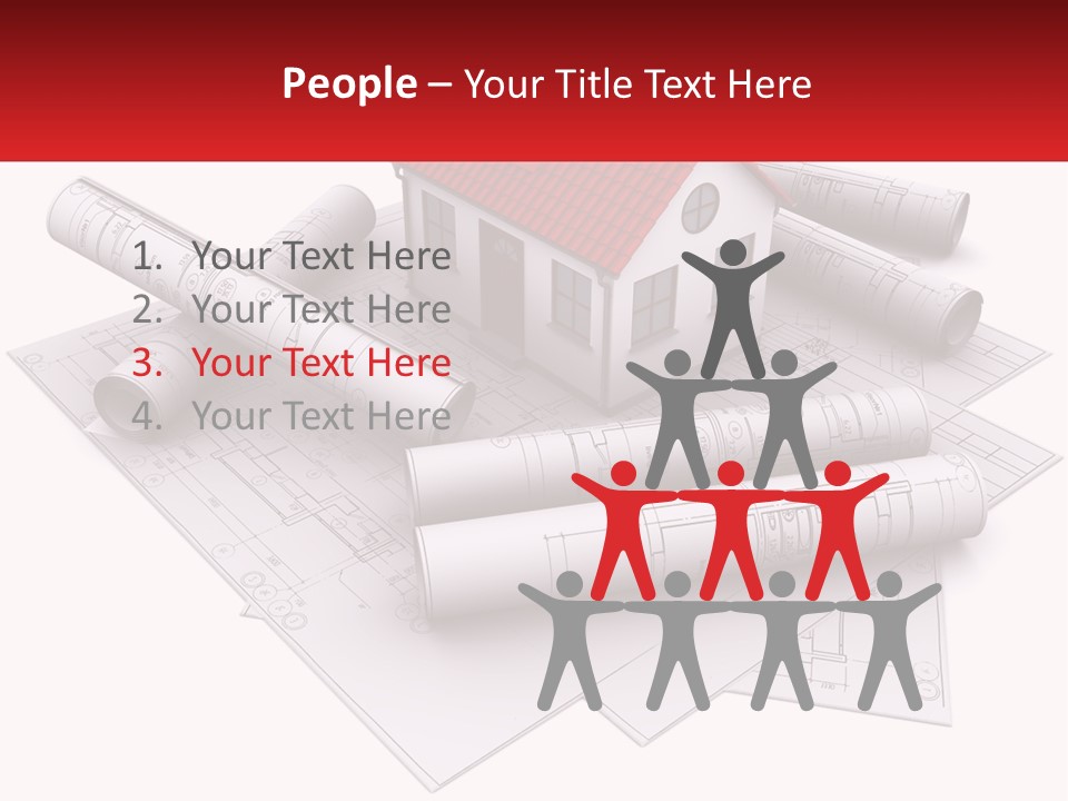 A House On Top Of Blueprints With A Red Banner PowerPoint Template