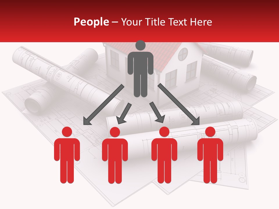 A House On Top Of Blueprints With A Red Banner PowerPoint Template