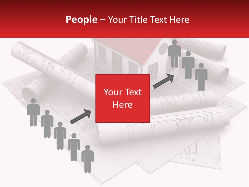 A House On Top Of Blueprints With A Red Banner PowerPoint Template