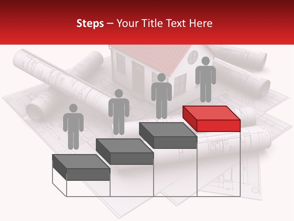 A House On Top Of Blueprints With A Red Banner PowerPoint Template