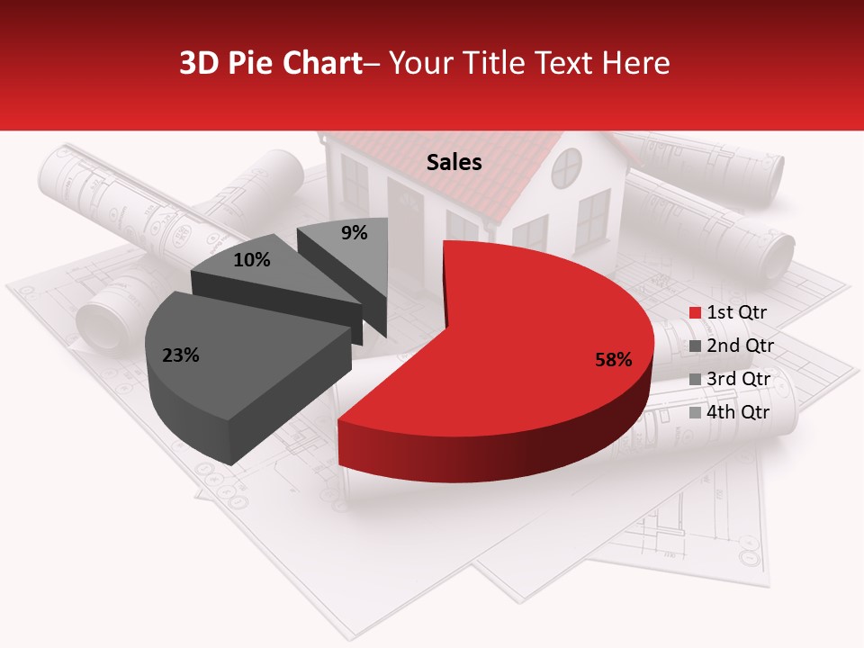 A House On Top Of Blueprints With A Red Banner PowerPoint Template