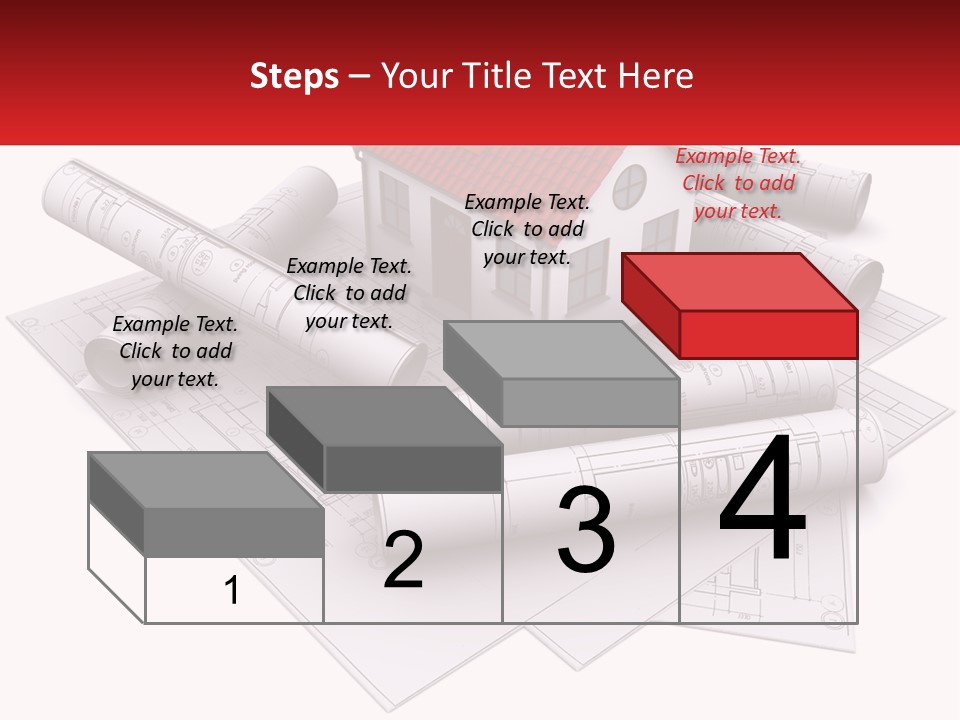 A House On Top Of Blueprints With A Red Banner PowerPoint Template