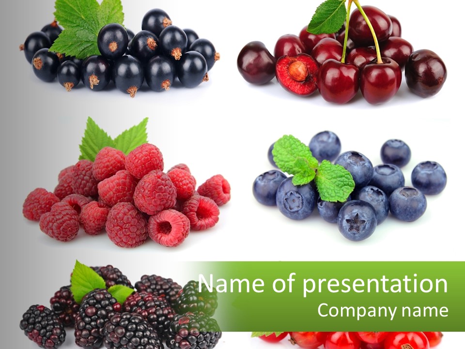 A Bunch Of Berries And Raspberries On A White Background PowerPoint Template
