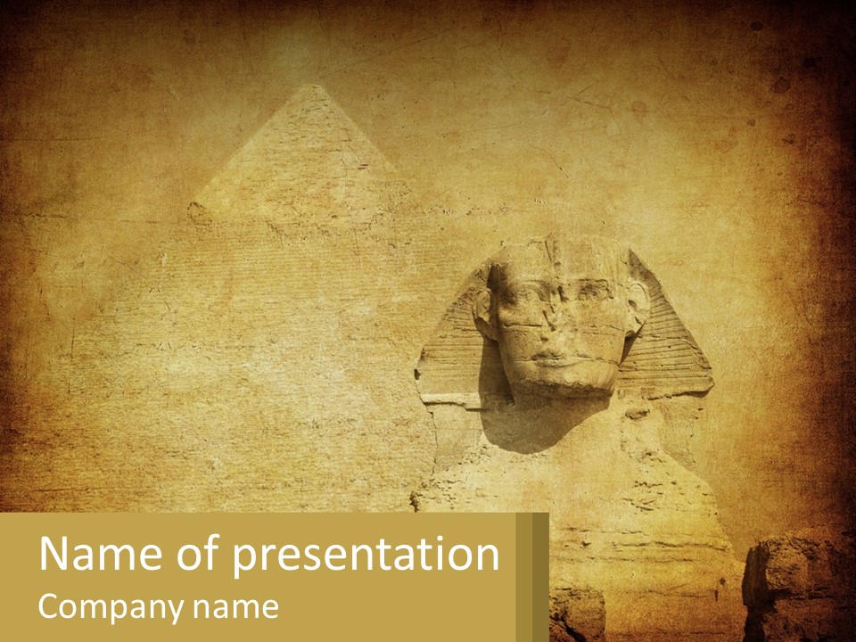 A Picture Of An Egyptian Statue With A Pyramid In The Background PowerPoint Template