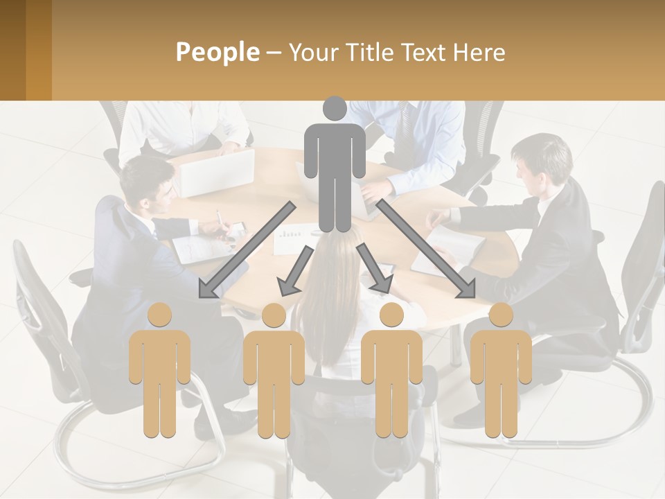 A Group Of People Sitting Around A Table With Laptops PowerPoint Template