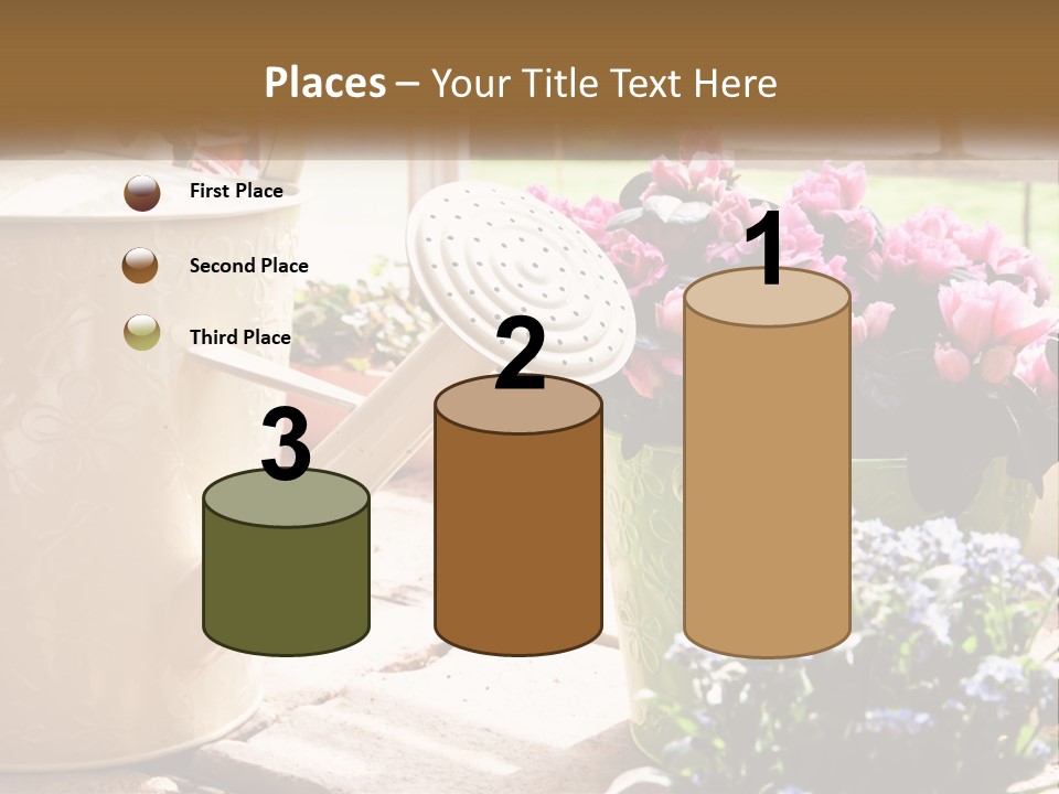 A Watering Can Filled With Flowers On A Table PowerPoint Template