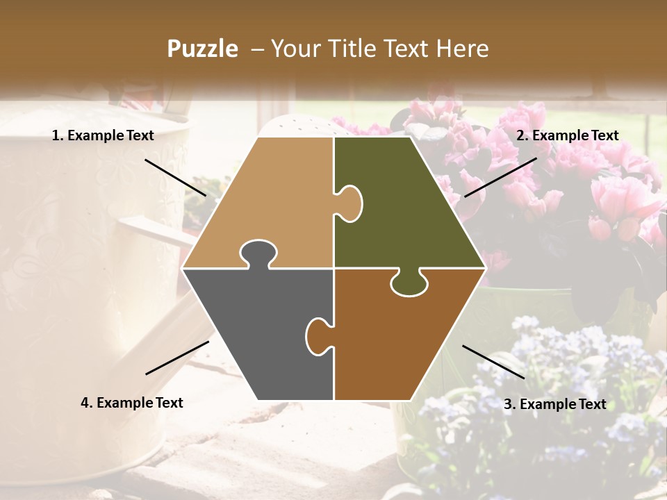 A Watering Can Filled With Flowers On A Table PowerPoint Template