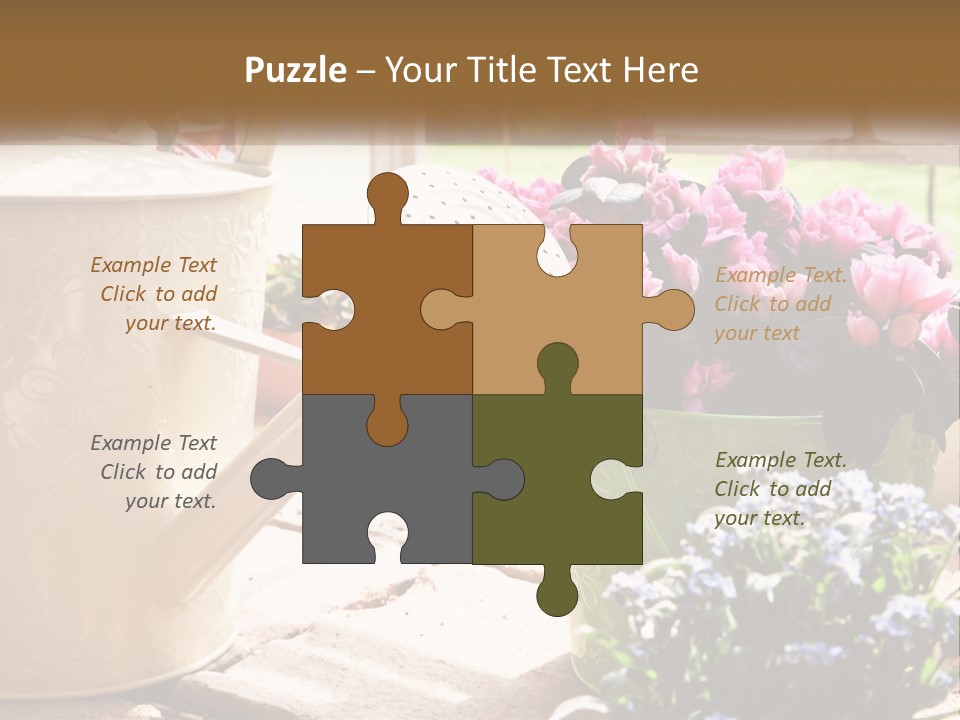 A Watering Can Filled With Flowers On A Table PowerPoint Template