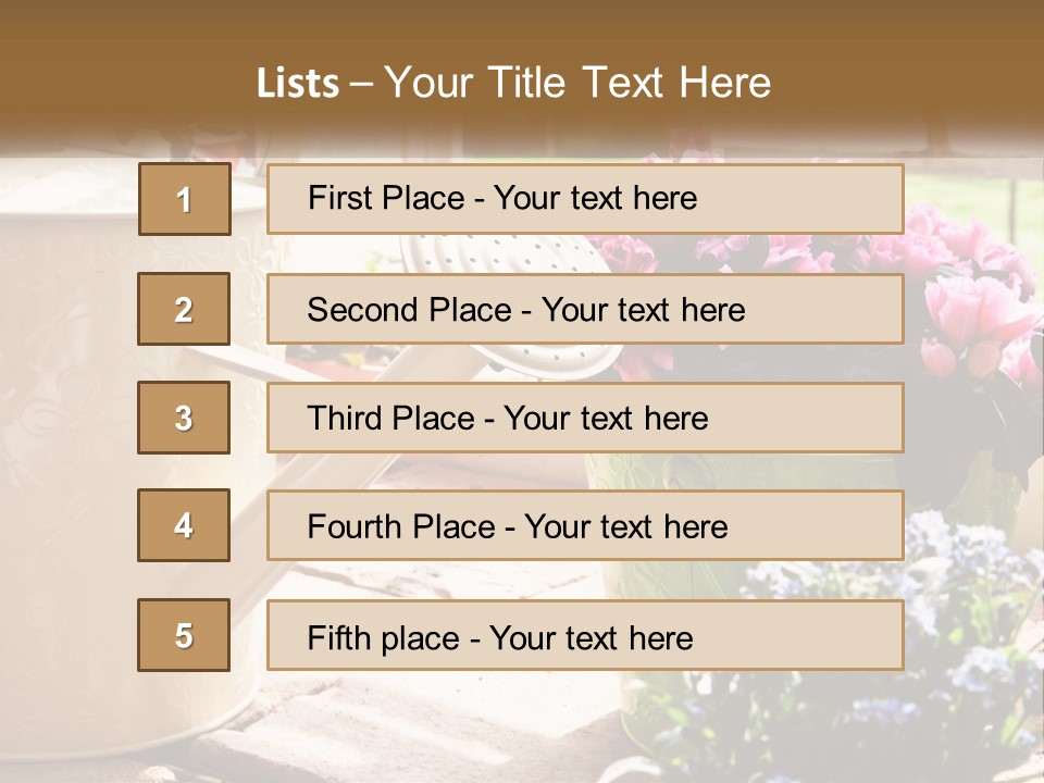 A Watering Can Filled With Flowers On A Table PowerPoint Template