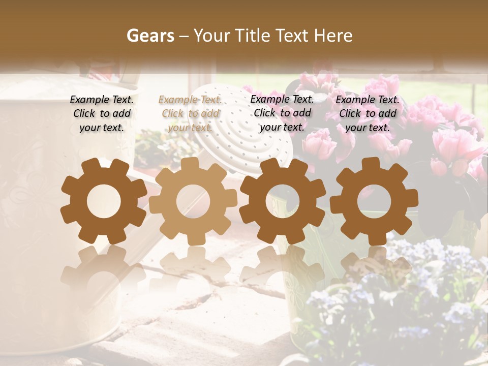 A Watering Can Filled With Flowers On A Table PowerPoint Template