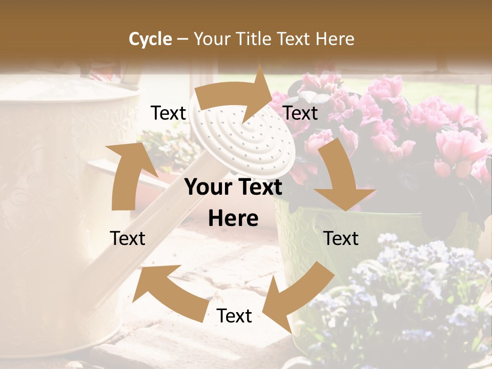 A Watering Can Filled With Flowers On A Table PowerPoint Template