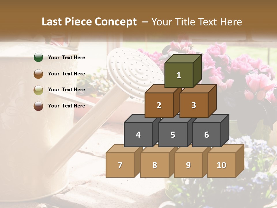 A Watering Can Filled With Flowers On A Table PowerPoint Template