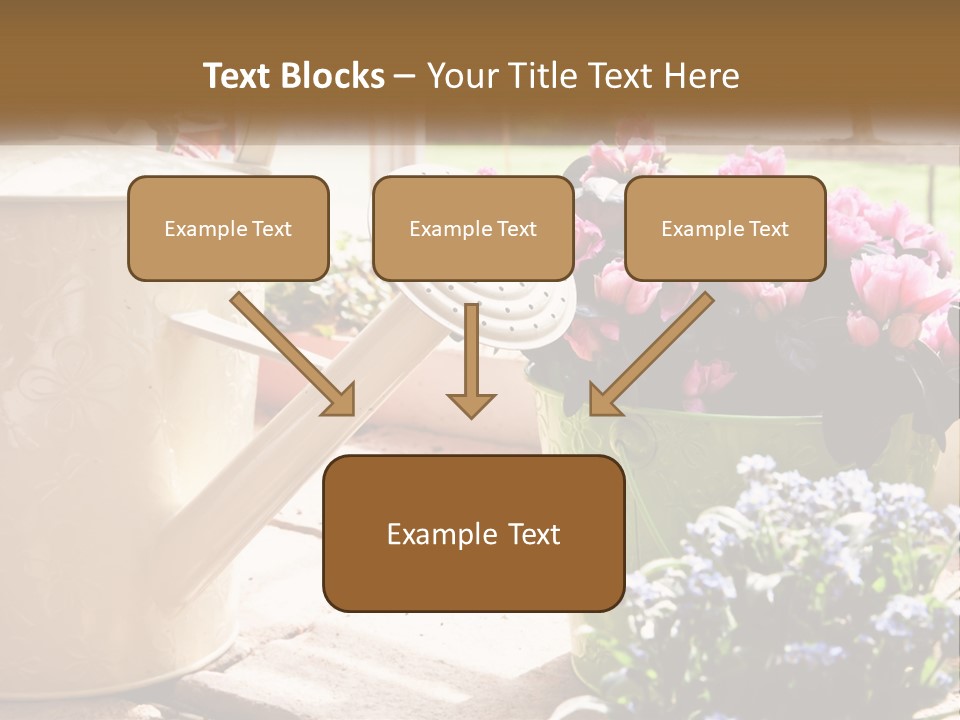 A Watering Can Filled With Flowers On A Table PowerPoint Template