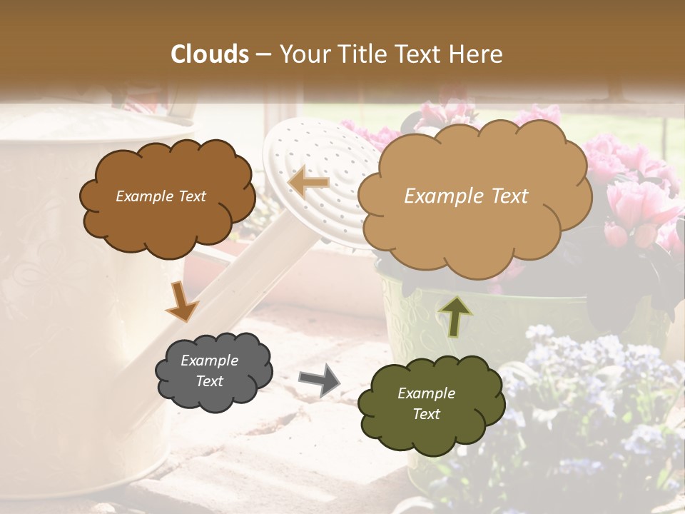 A Watering Can Filled With Flowers On A Table PowerPoint Template