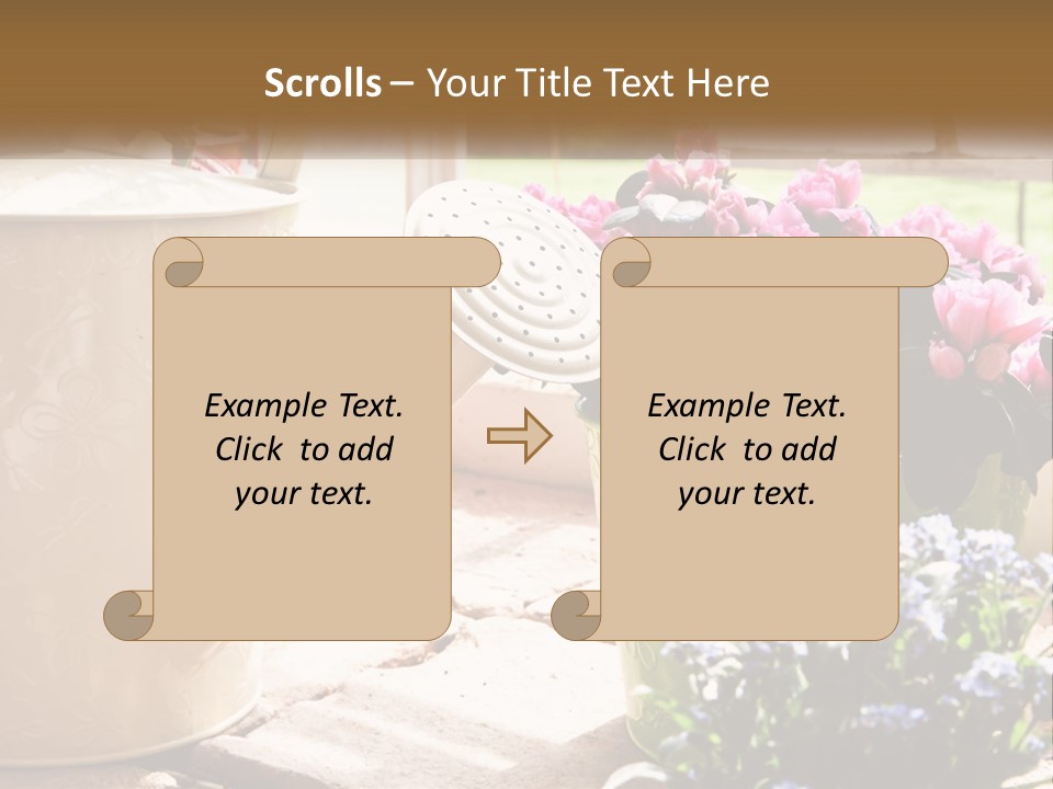 A Watering Can Filled With Flowers On A Table PowerPoint Template