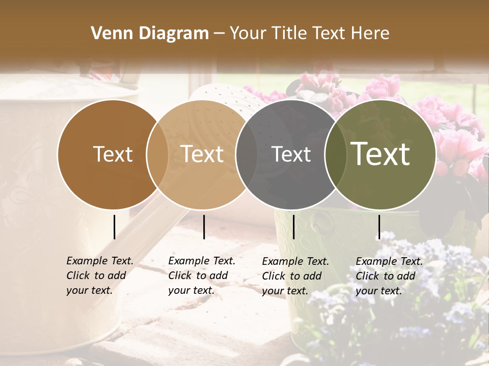 A Watering Can Filled With Flowers On A Table PowerPoint Template