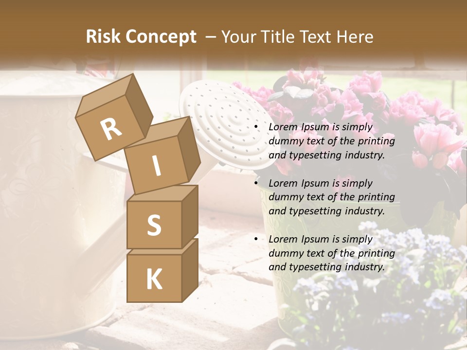 A Watering Can Filled With Flowers On A Table PowerPoint Template