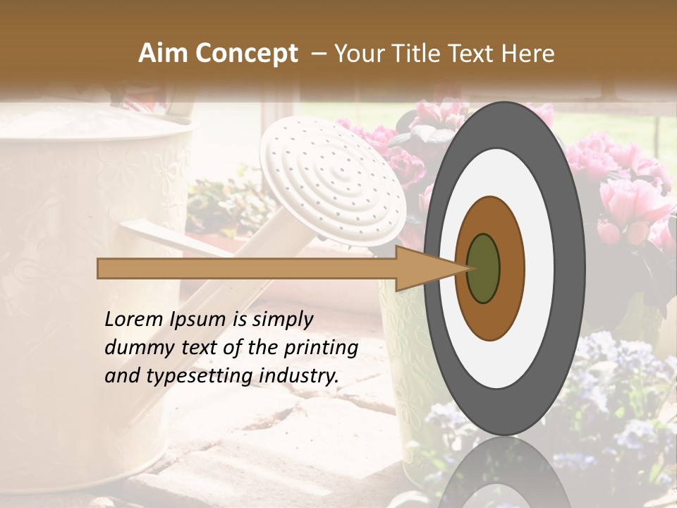 A Watering Can Filled With Flowers On A Table PowerPoint Template